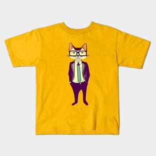 Nerdy Cat With Glasses Kids T-Shirt